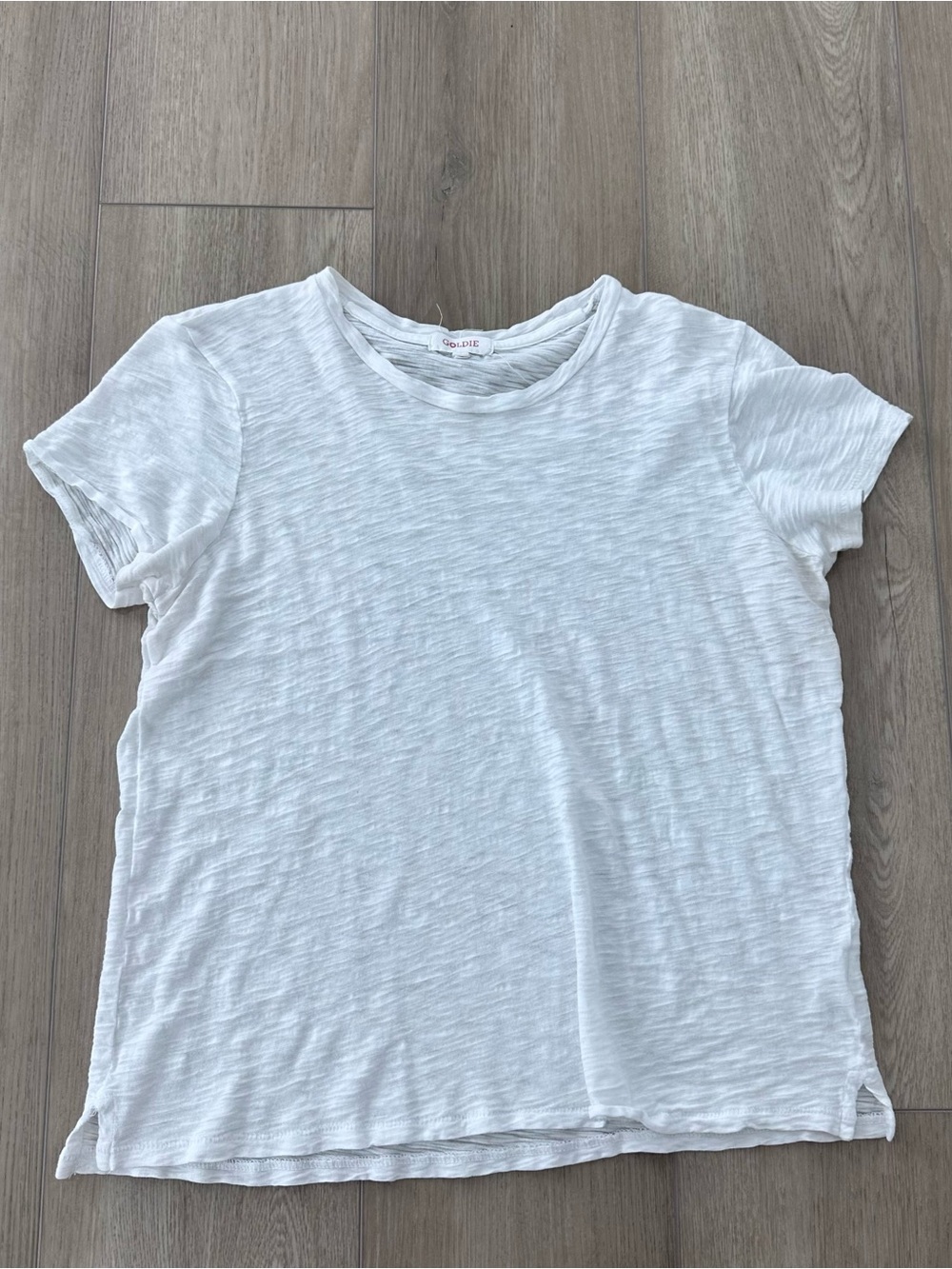 GOLDIE pima cotton crewneck short sleeve T shirt white blue small - Picture 6 of 9